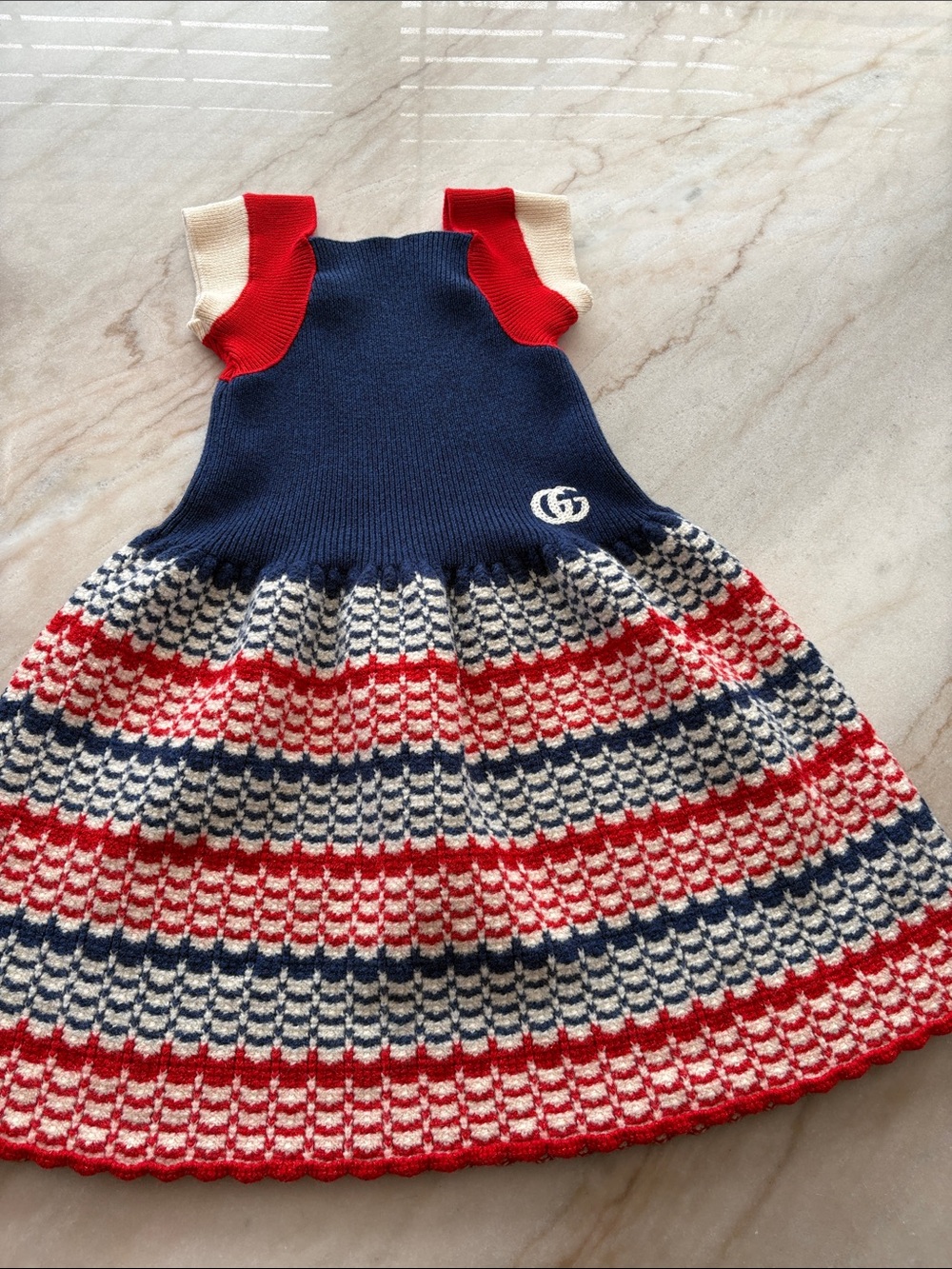 Gucci Red, Navy & Cream Knit Stripe Girls Dress